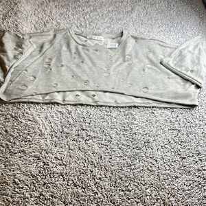 NWT Love J Gray L Hi Lo Crop Top Distressed Blouse